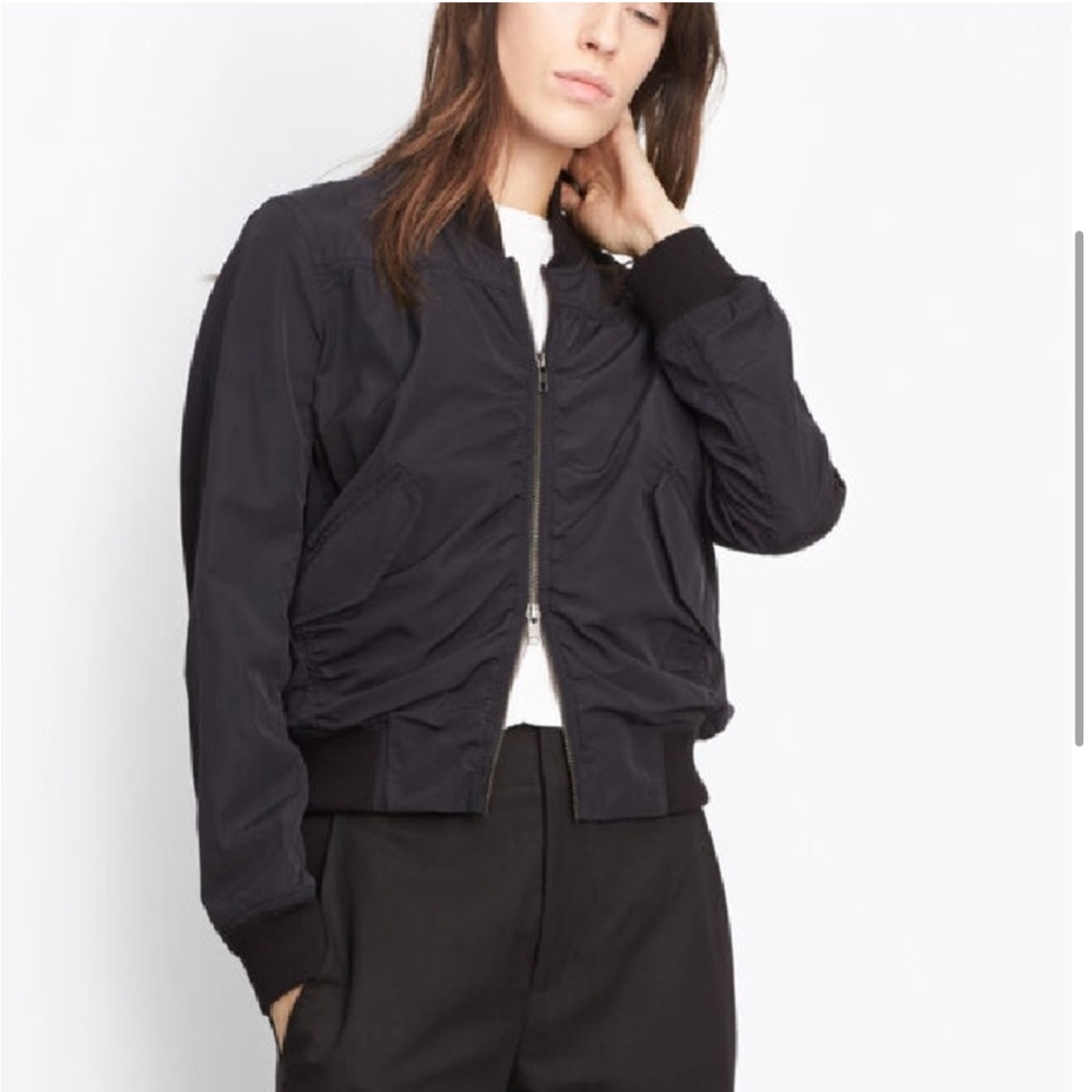 VINCE Ruched Shrunken Bomber Jacket in Coastal Blue: Sz S
